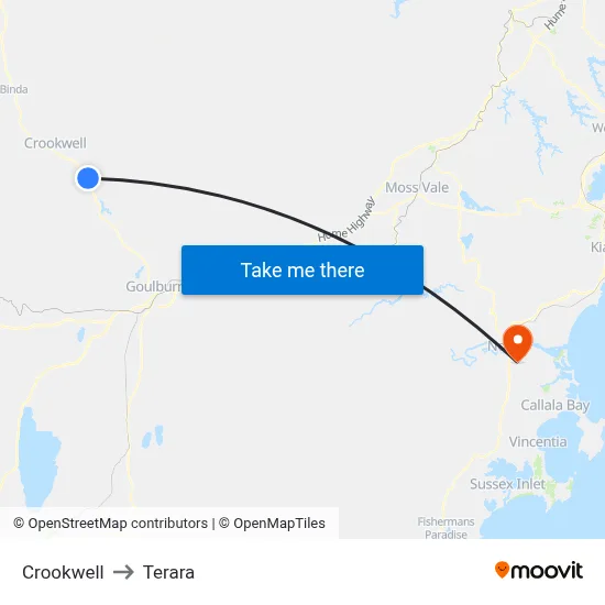 Crookwell to Terara map