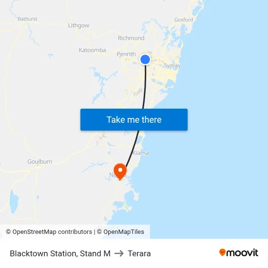 Blacktown Station, Stand M to Terara map