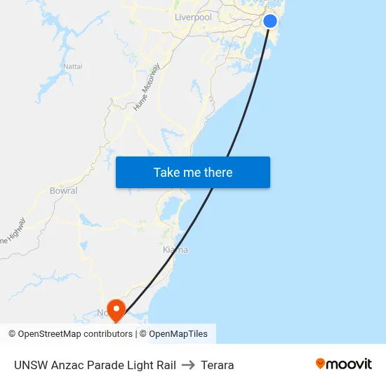 UNSW Anzac Parade Light Rail to Terara map