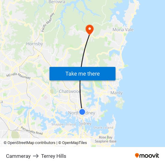 Cammeray to Terrey Hills map