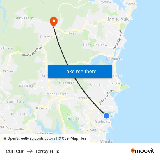 Curl Curl to Terrey Hills map