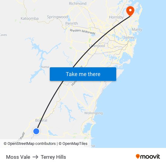 Moss Vale to Terrey Hills map