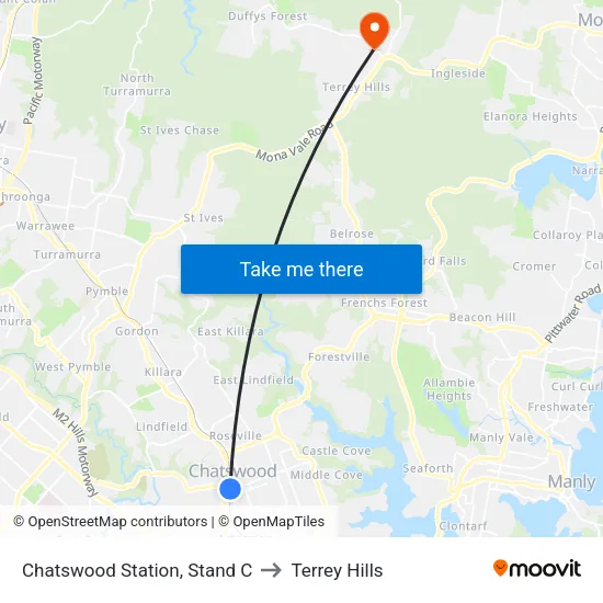 Chatswood Station, Stand C to Terrey Hills map