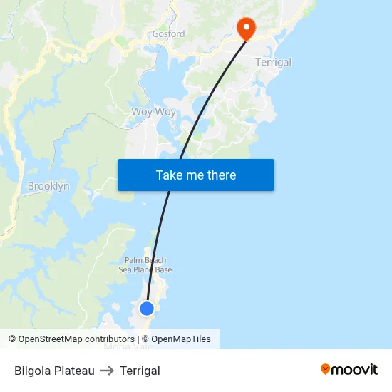 Bilgola Plateau to Terrigal map