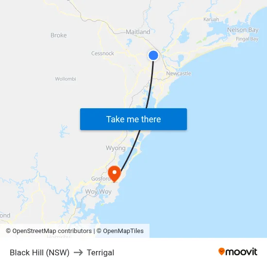 Black Hill (NSW) to Terrigal map