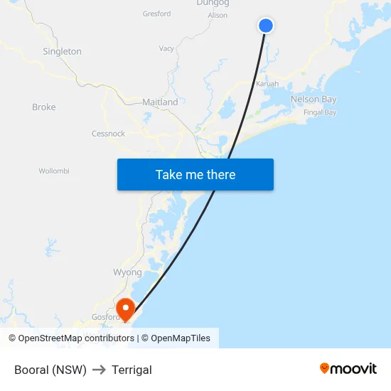 Booral (NSW) to Terrigal map