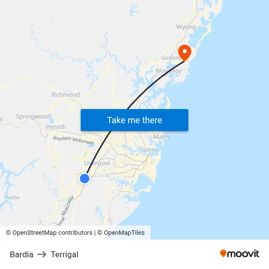 Bardia to Terrigal map
