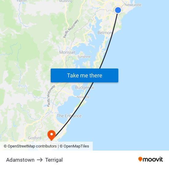 Adamstown to Terrigal map