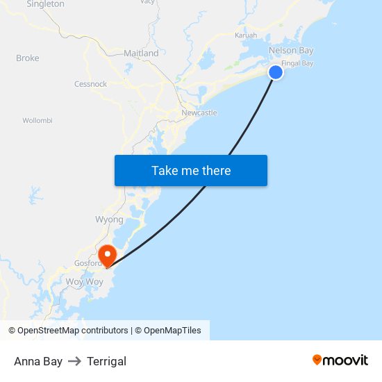 Anna Bay to Terrigal map