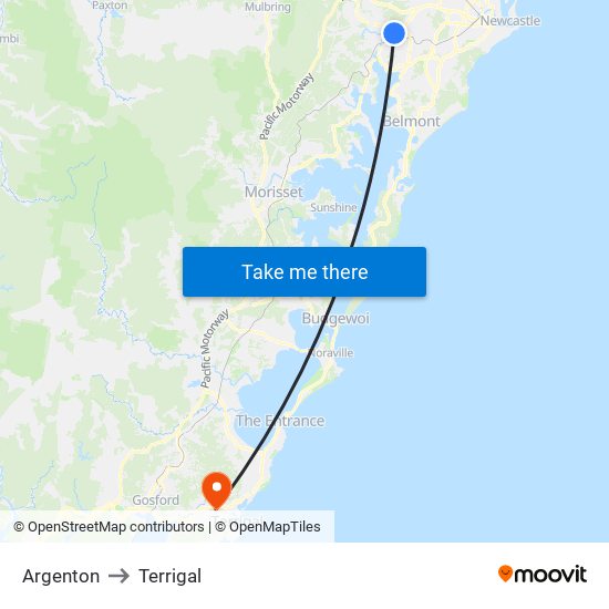 Argenton to Terrigal map