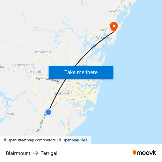 Blairmount to Terrigal map