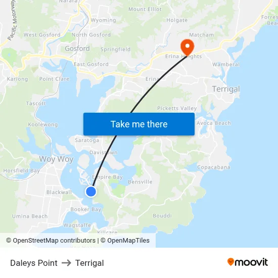 Daleys Point to Terrigal map