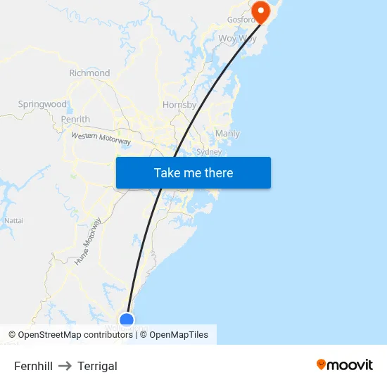 Fernhill to Terrigal map