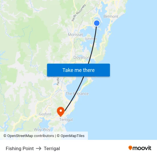 Fishing Point to Terrigal map