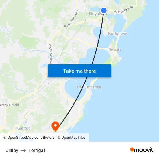 Jilliby to Terrigal map