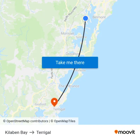 Kilaben Bay to Terrigal map