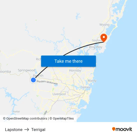 Lapstone to Terrigal map