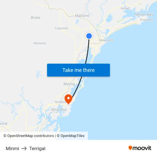 Minmi to Terrigal map