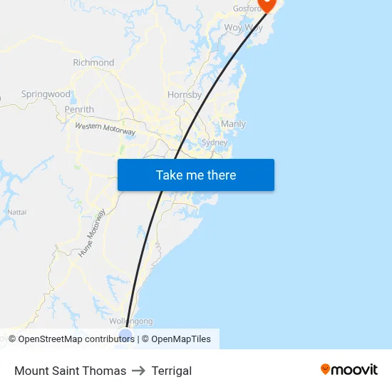 Mount Saint Thomas to Terrigal map