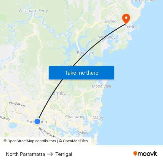 North Parramatta to Terrigal map