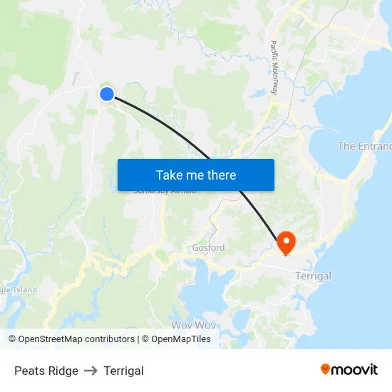 Peats Ridge to Terrigal map
