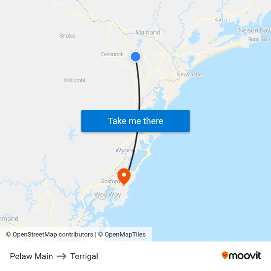Pelaw Main to Terrigal map