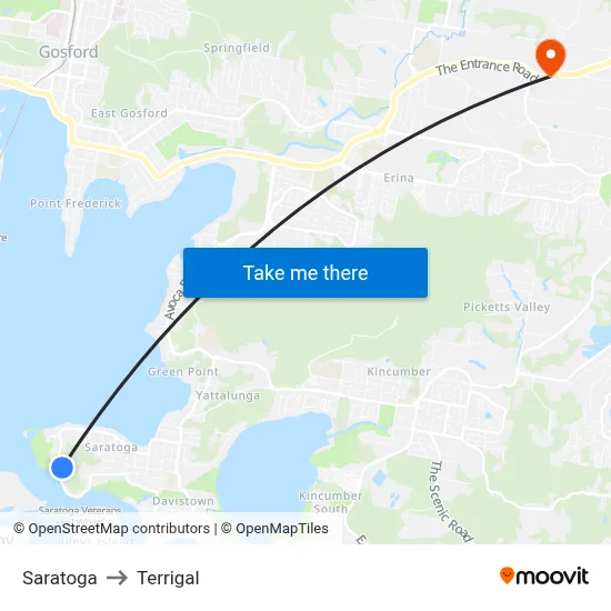 Saratoga to Terrigal map