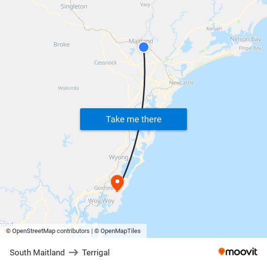 South Maitland to Terrigal map