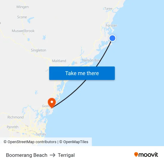 Boomerang Beach to Terrigal map
