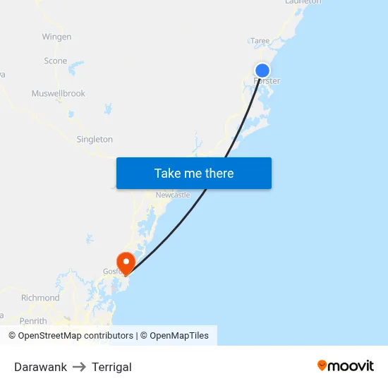 Darawank to Terrigal map