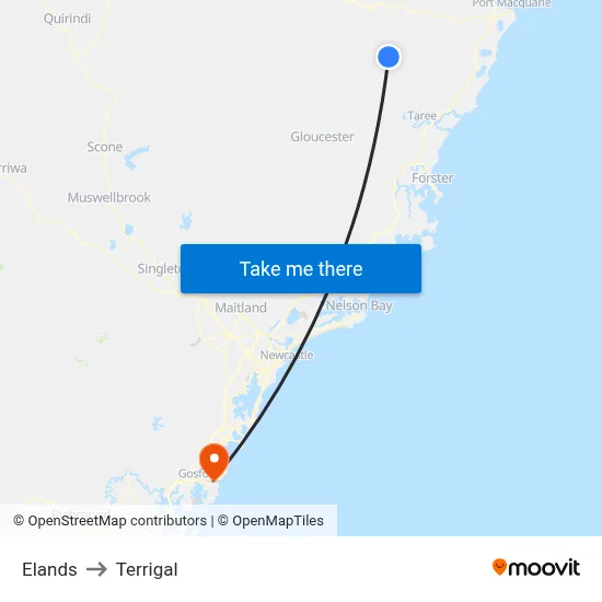 Elands to Terrigal map