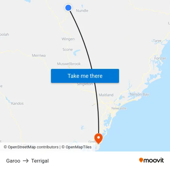 Garoo to Terrigal map
