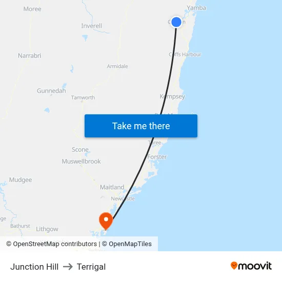 Junction Hill to Terrigal map