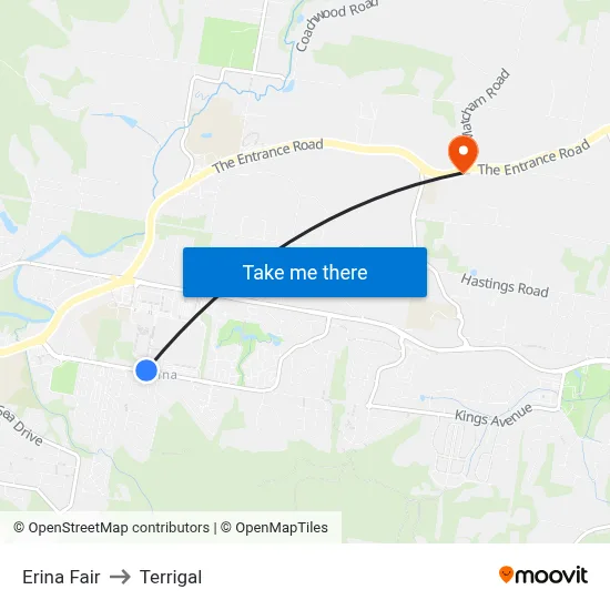 Erina Fair to Terrigal map