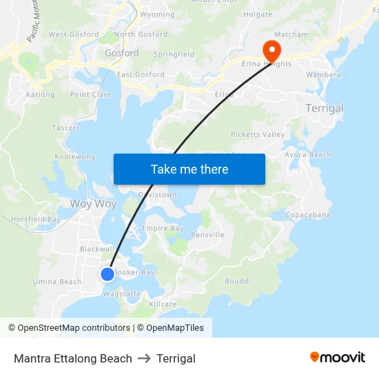 Mantra Ettalong Beach to Terrigal map