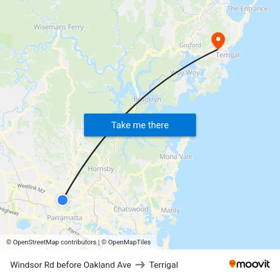 Windsor Rd before Oakland Ave to Terrigal map