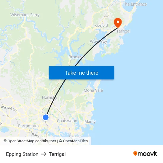 Epping Station to Terrigal map