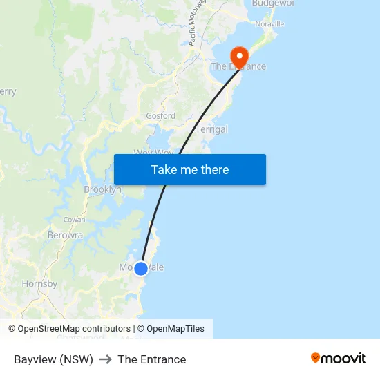 Bayview (NSW) to The Entrance map