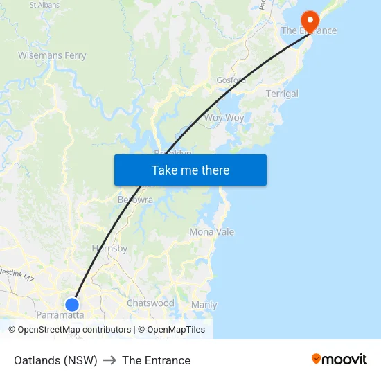 Oatlands (NSW) to The Entrance map