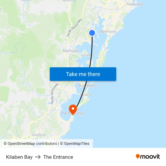 Kilaben Bay to The Entrance map