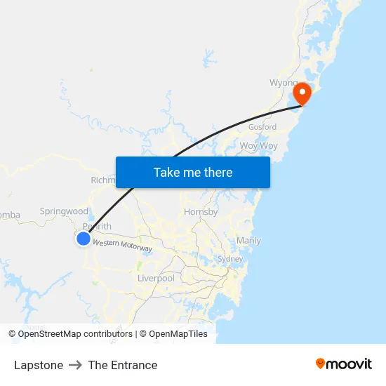 Lapstone to The Entrance map