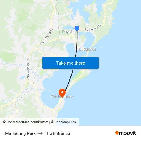 Mannering Park to The Entrance map