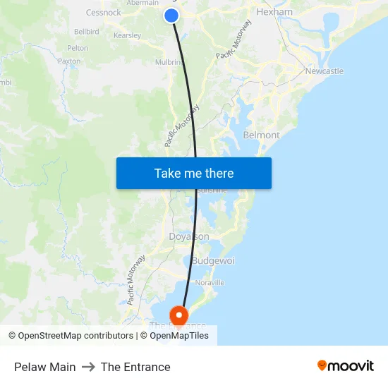 Pelaw Main to The Entrance map