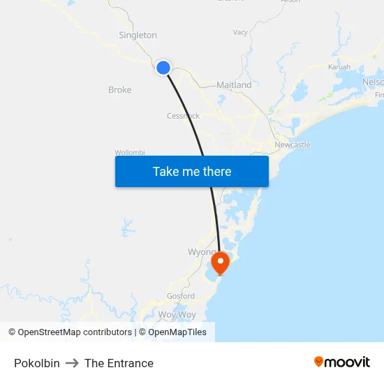 Pokolbin to The Entrance map