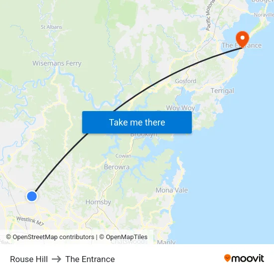 Rouse Hill to The Entrance map