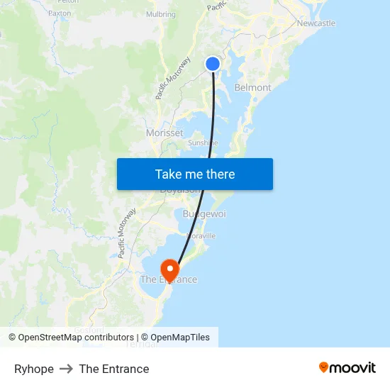 Ryhope to The Entrance map