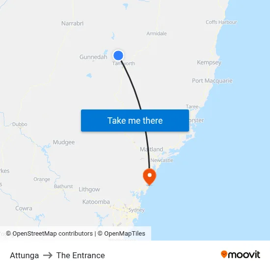 Attunga to The Entrance map