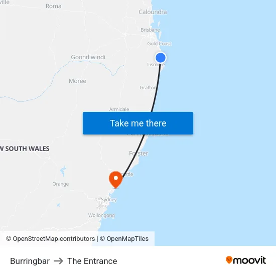 Burringbar to The Entrance map