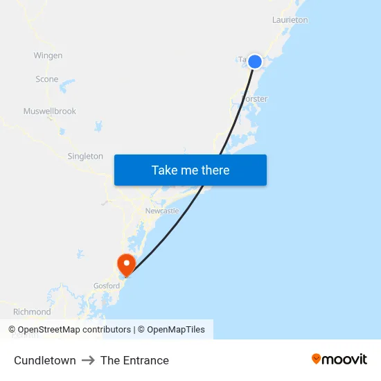 Cundletown to The Entrance map
