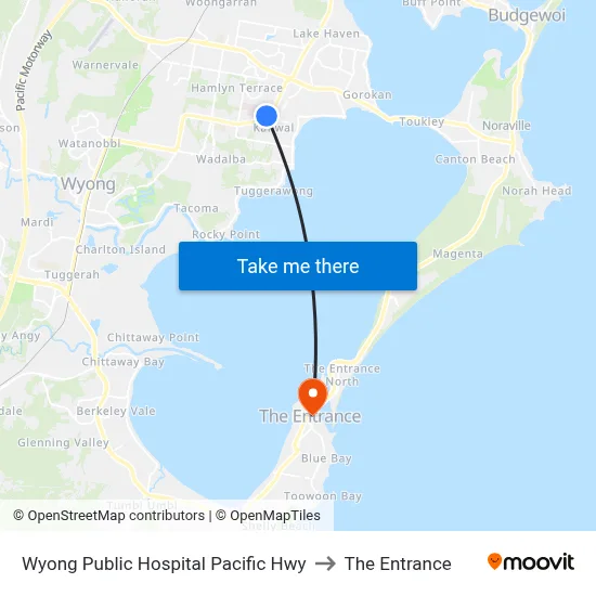 Wyong Public Hospital Pacific Hwy to The Entrance map